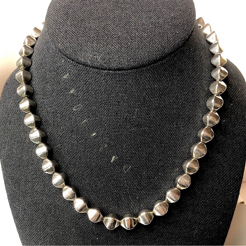 VINTAGE Sterling Silver Art Deco Beaded Modern Necklace